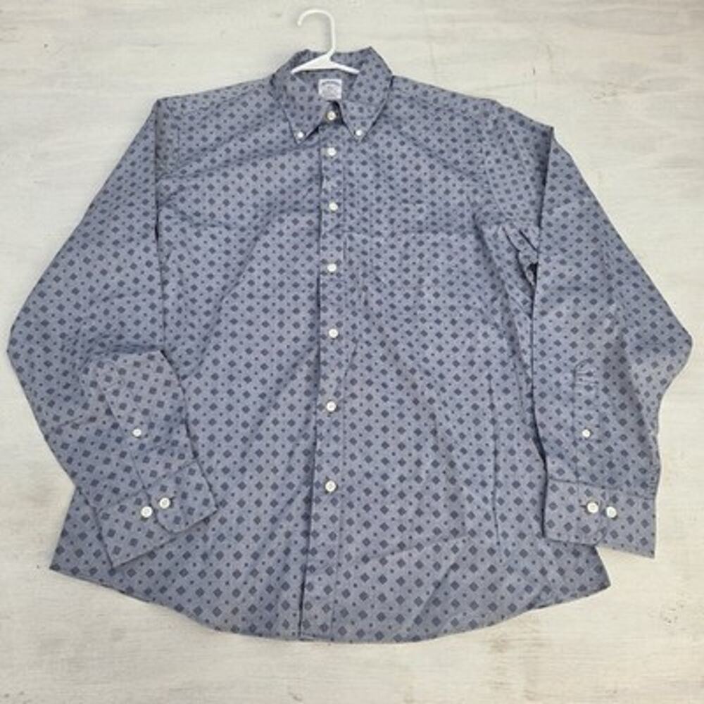 Brooks Brothers 1818 Regent Fit Mens Blue Geometric AOP Cotton Shirt Large
